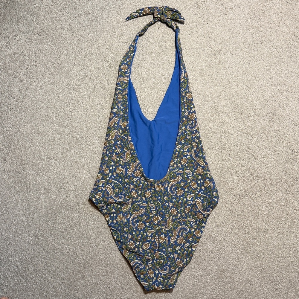 NWOT Veronica Beard Salis Paisley Plunging Halter One-Piece Swimsuit - Picture 4 of 6